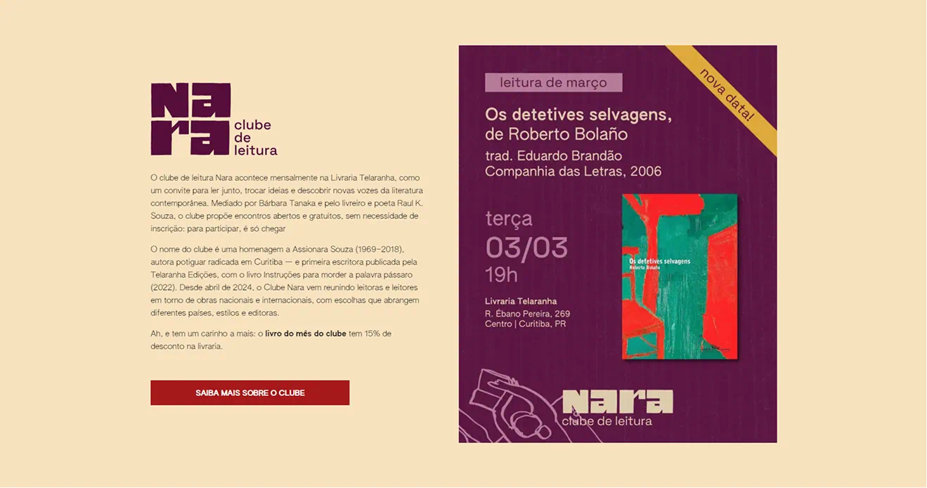 Telaranha Livraria e Editora - Nara Clube de leitura - Duas Formigas Design