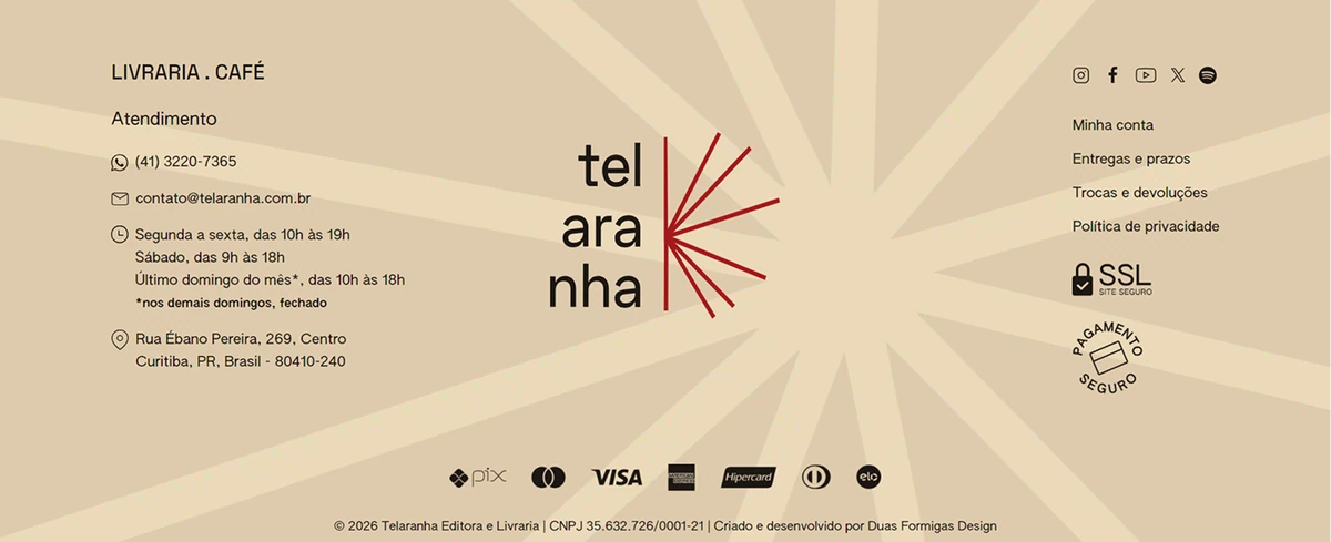 Telaranha Livraria e Editora - Rodapé - Duas Formigas Design